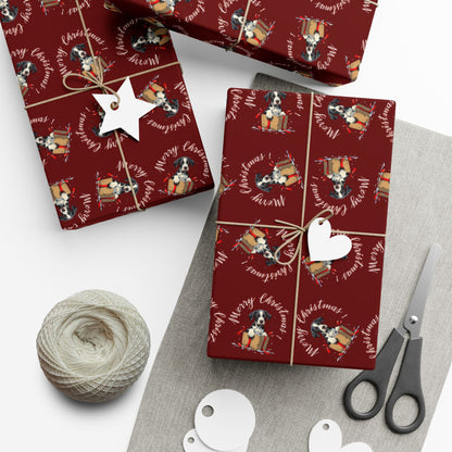 Christmas Dog Pattern Gift Wrap Paper — Festive Red Wrapping Sheets