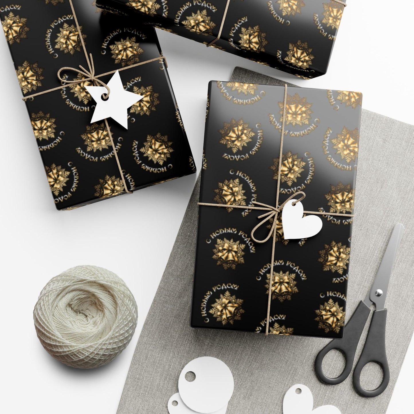 Gift Wrap Paper — Elegant Black & Gold Floral Holiday Wrapping Sheets