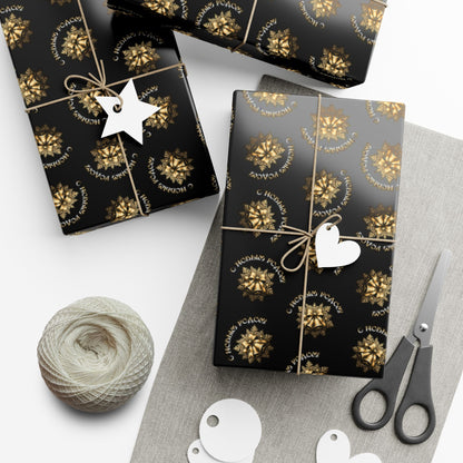 Gift Wrap Paper — Elegant Black & Gold Floral Holiday Wrapping Sheets