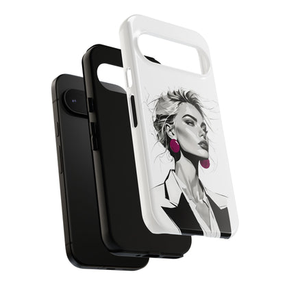 Phone Case — Chic Portrait with Pink Earrings (Stylish Protective Tough Case)
