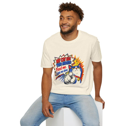 Cat T-Shirt — "My Cat Has Two Moods: Feed Me, Leave Me Alone" Funny Retro Comic Tee