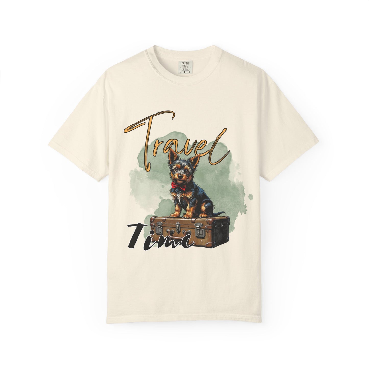 Travel Time Unisex Garment-Dyed T-Shirt with Dog Design