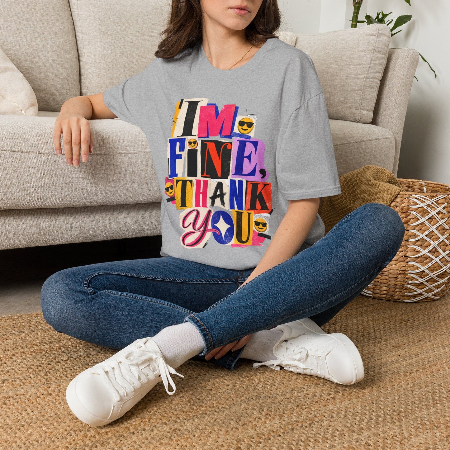 T-Shirt — "I'M FINE, THANK YOU" Retro Collage Graphic Tee