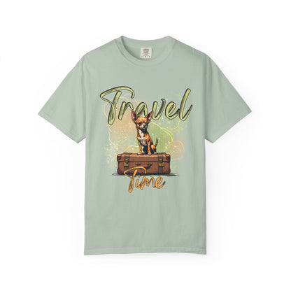 Travel Time Unisex Garment-Dyed T-Shirt - Cute Dog Design for Animal Lovers
