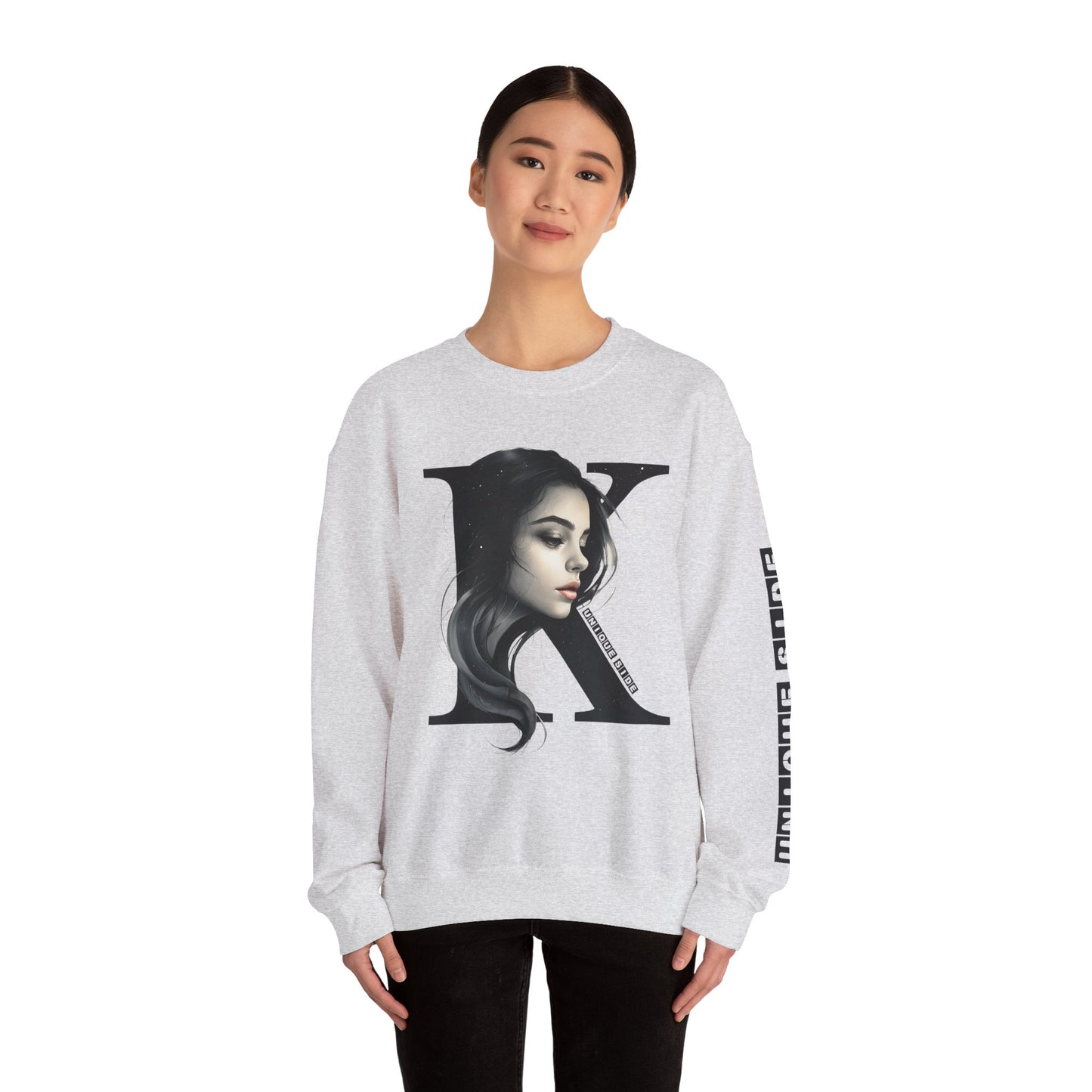 Letter K, Stylish Artistic Sweatshirt, Trendy Crewneck, Graphic Sweater, Cozy Unisex Top, Unique Gift for Art Lovers, Everyday Comfort