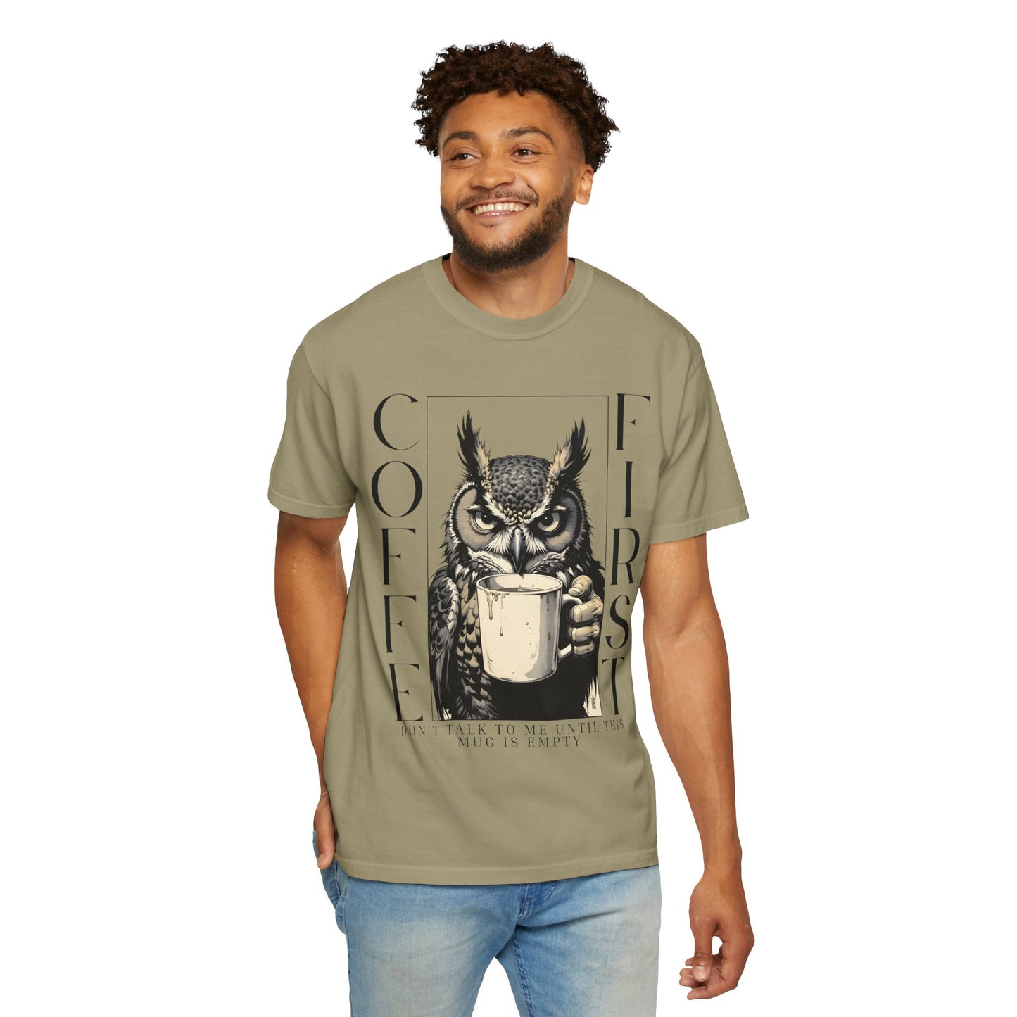 Coffee First Owl T-Shirt — Funny Morning Coffee Tee