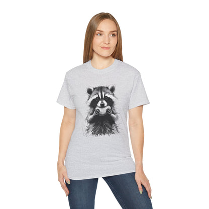 Raccoon Sketch Tee — Cute Black & White Wildlife Graphic T-Shirt