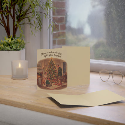 Vintage Christmas Greeting Cards – 'Home is Where the Lights Glow Brighter' Holiday Card Pack (1/10/30/50)