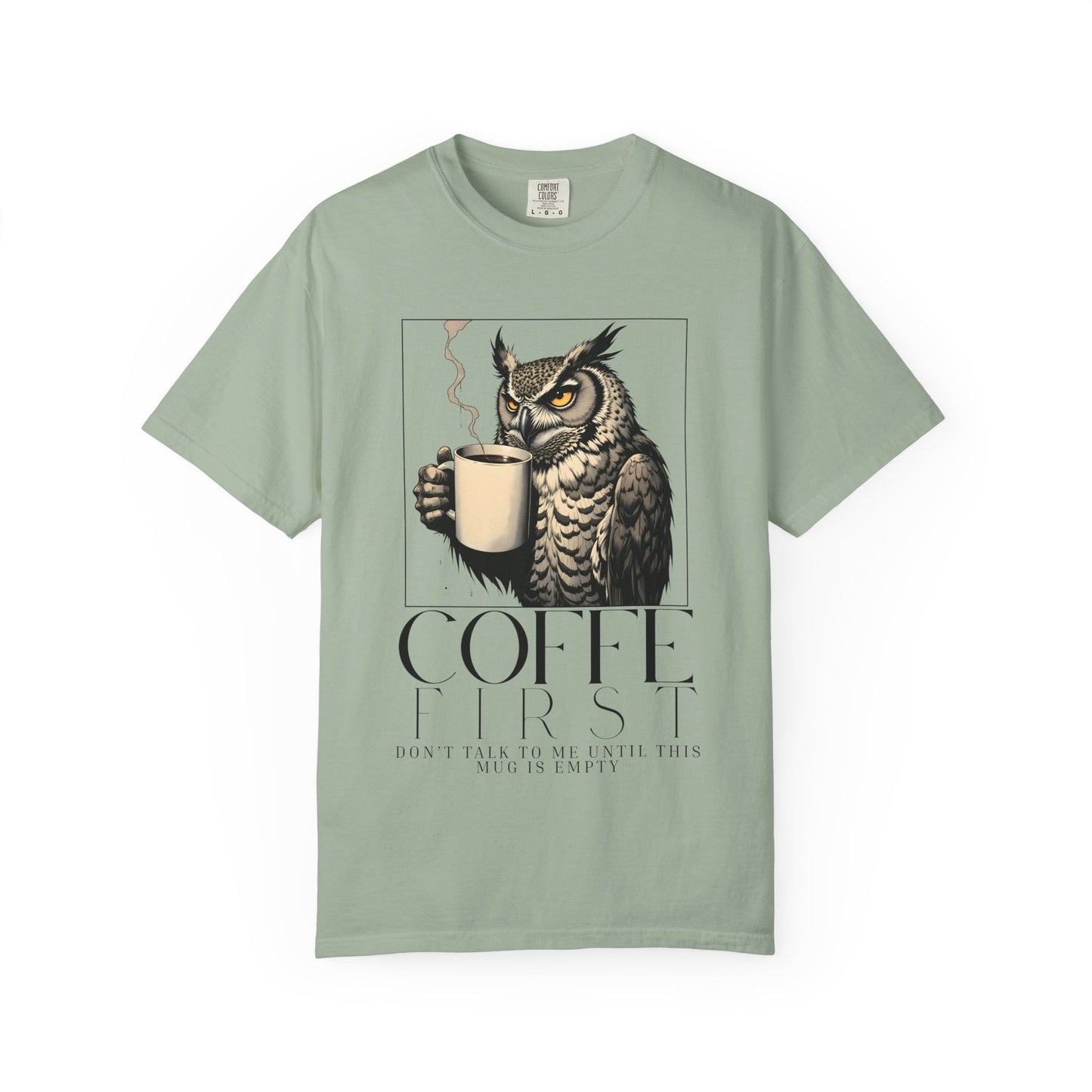 Coffee First Owl T-Shirt — Coffee Lover Graphic Tee