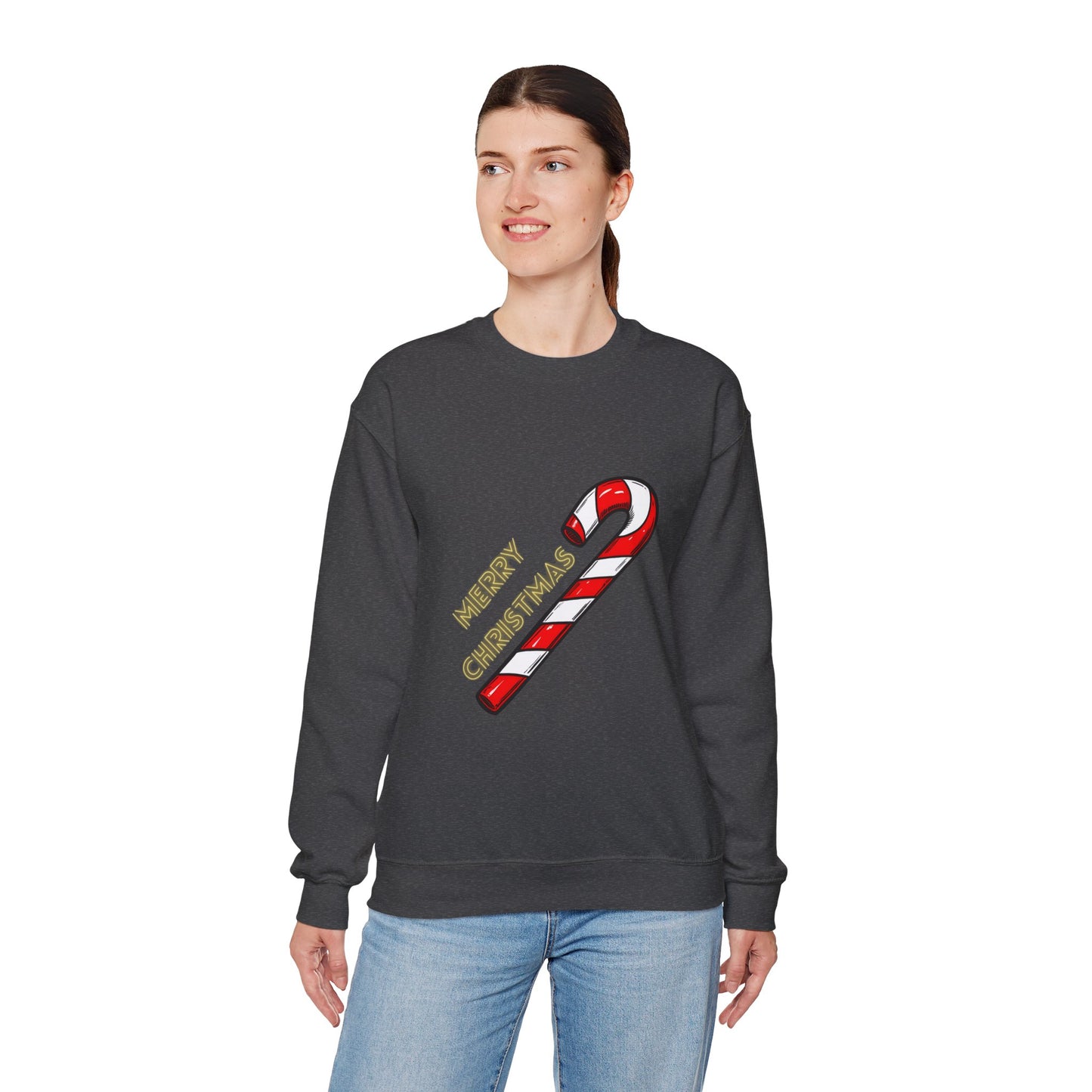 Christmas Candy Cane Crewneck Sweatshirt — "Merry Christmas" Holiday Sweater