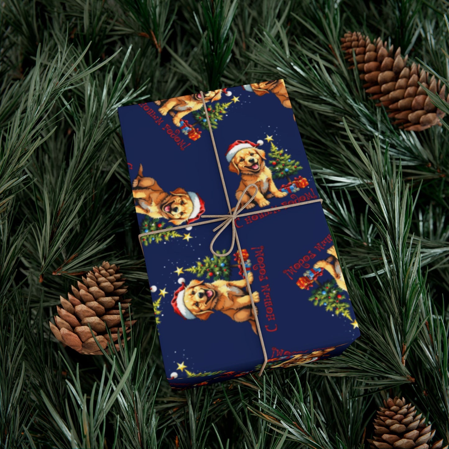 Gift Wrap Paper — Cute Golden Retriever Puppy Christmas Pattern