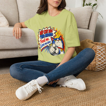 Cat T-Shirt — "My Cat Has Two Moods: Feed Me, Leave Me Alone" Funny Retro Comic Tee