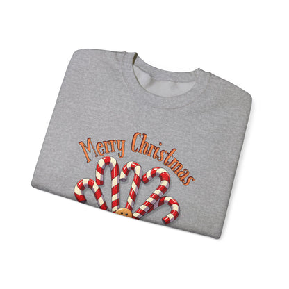Christmas Candy Canes Crewneck Sweatshirt — "Merry Christmas" Gingerbread Holiday Sweater