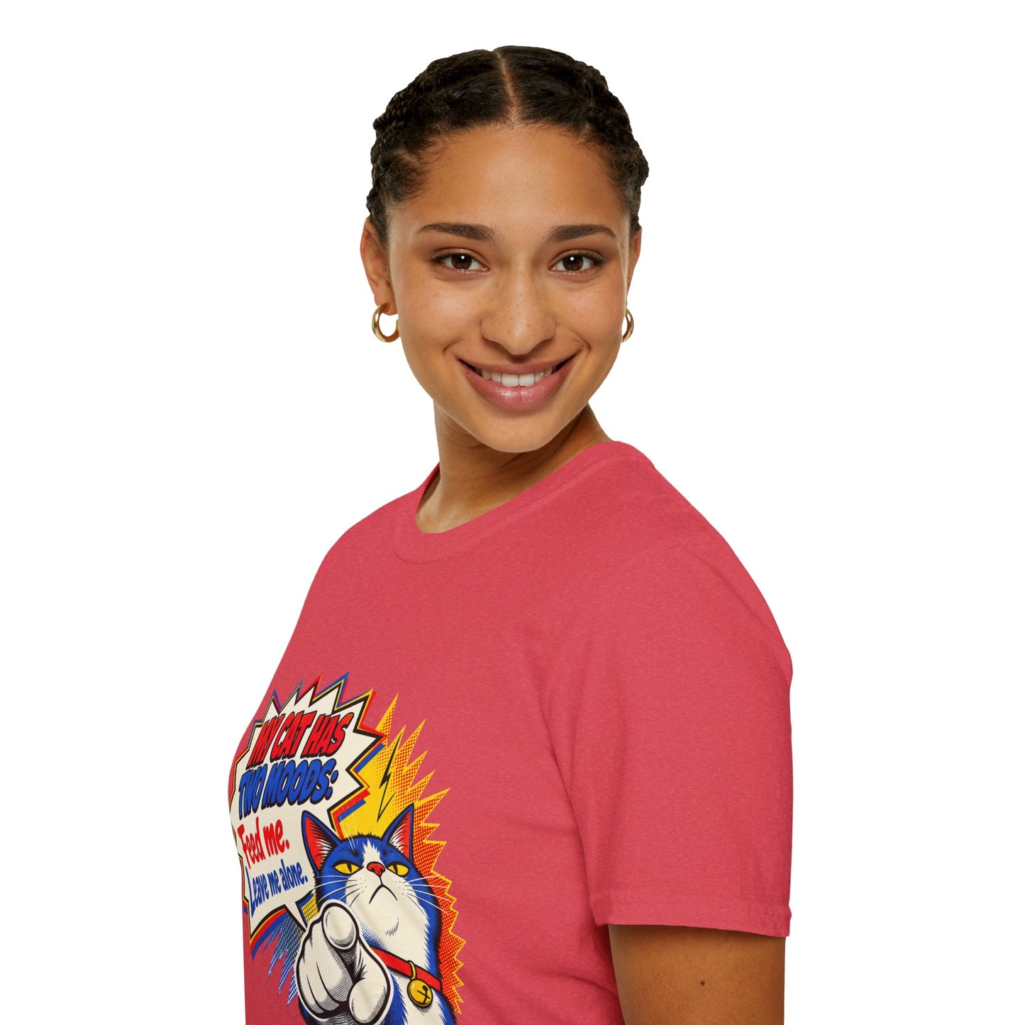 Cat T-Shirt — "My Cat Has Two Moods: Feed Me, Leave Me Alone" Funny Retro Comic Tee