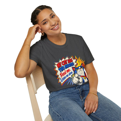 Cat T-Shirt — "My Cat Has Two Moods: Feed Me, Leave Me Alone" Funny Retro Comic Tee