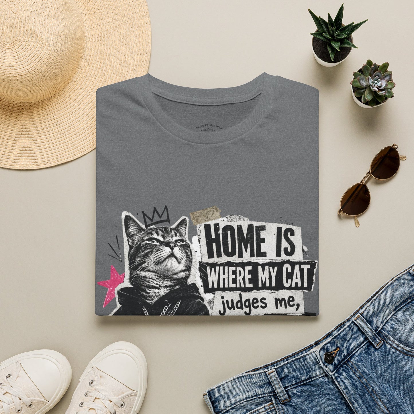 Cat T-Shirt — "Home Is Where My Cat Judges Me" Funny Graphic Tee