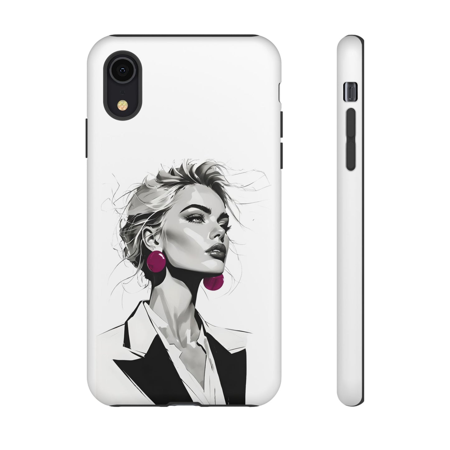 Phone Case — Chic Portrait with Pink Earrings (Stylish Protective Tough Case)