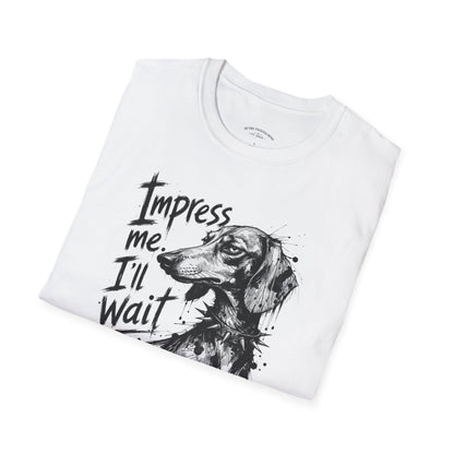 Dachshund Graphic Tee — "Impress Me. I'll Wait" Dog Lover T-Shirt
