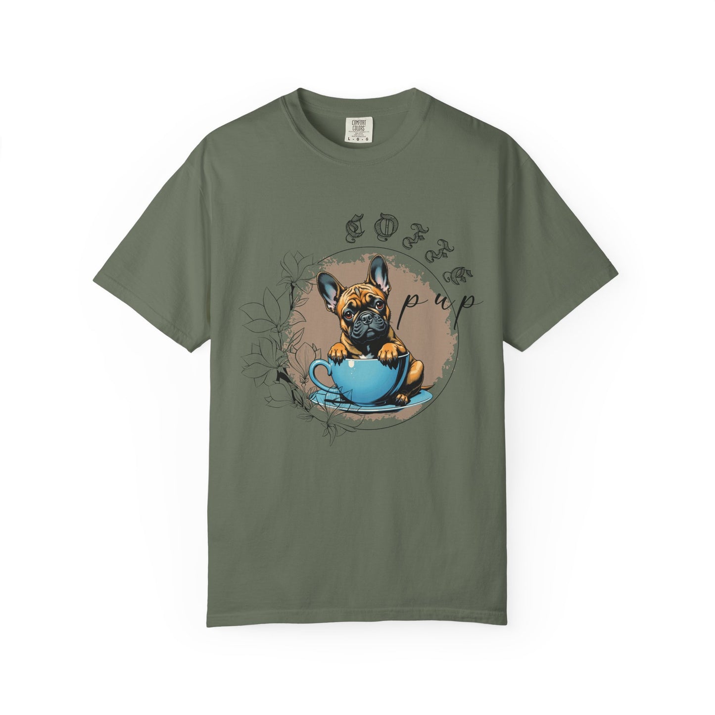 Cute French Bulldog Coffee T-Shirt - Unisex Garment-Dyed Tee