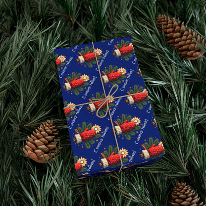 Christmas Cornucopia Gift Wrap Paper – Festive Blue Holiday Wrapping