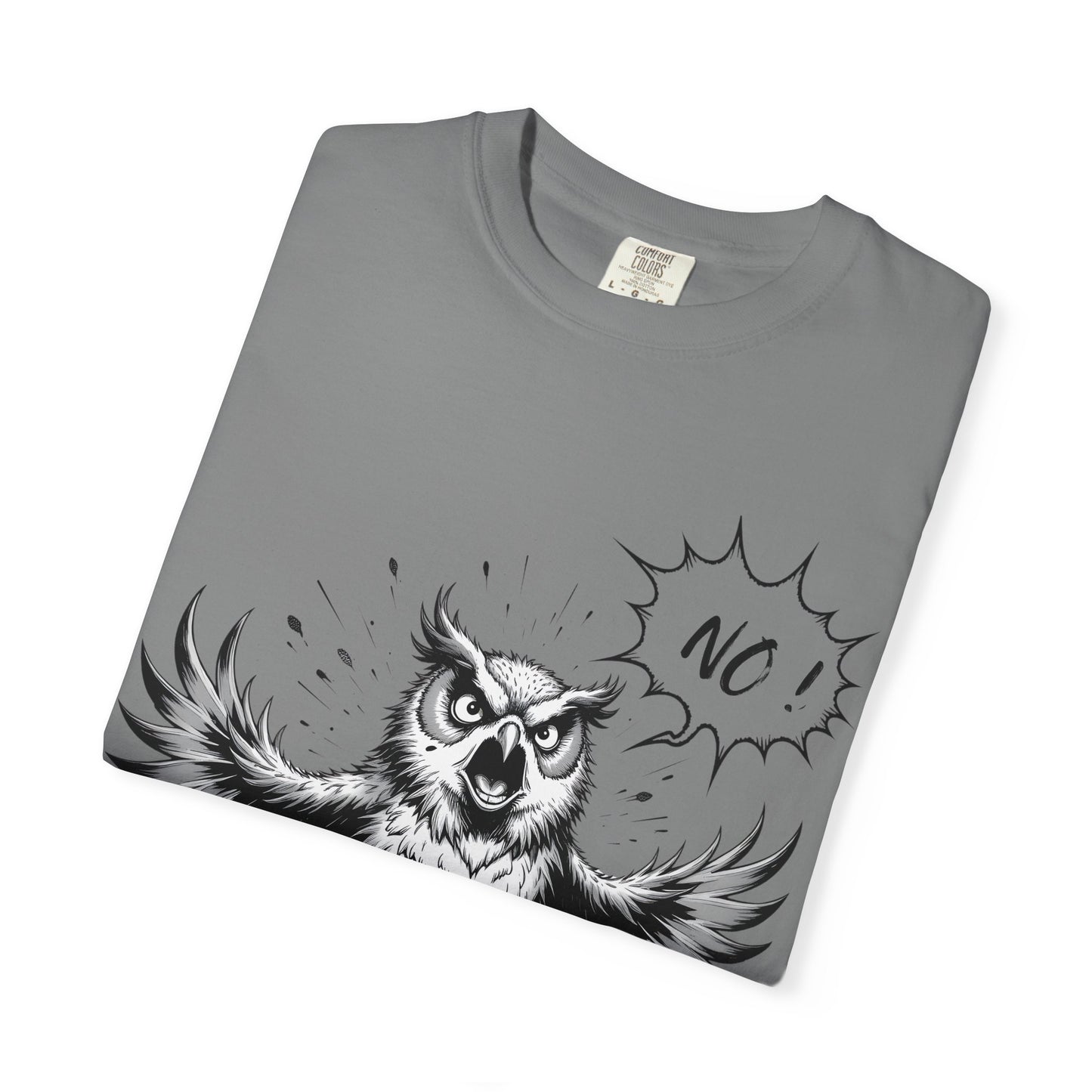 Owl Saying “No” Graphic T-Shirt — Bold Monochrome Illustration