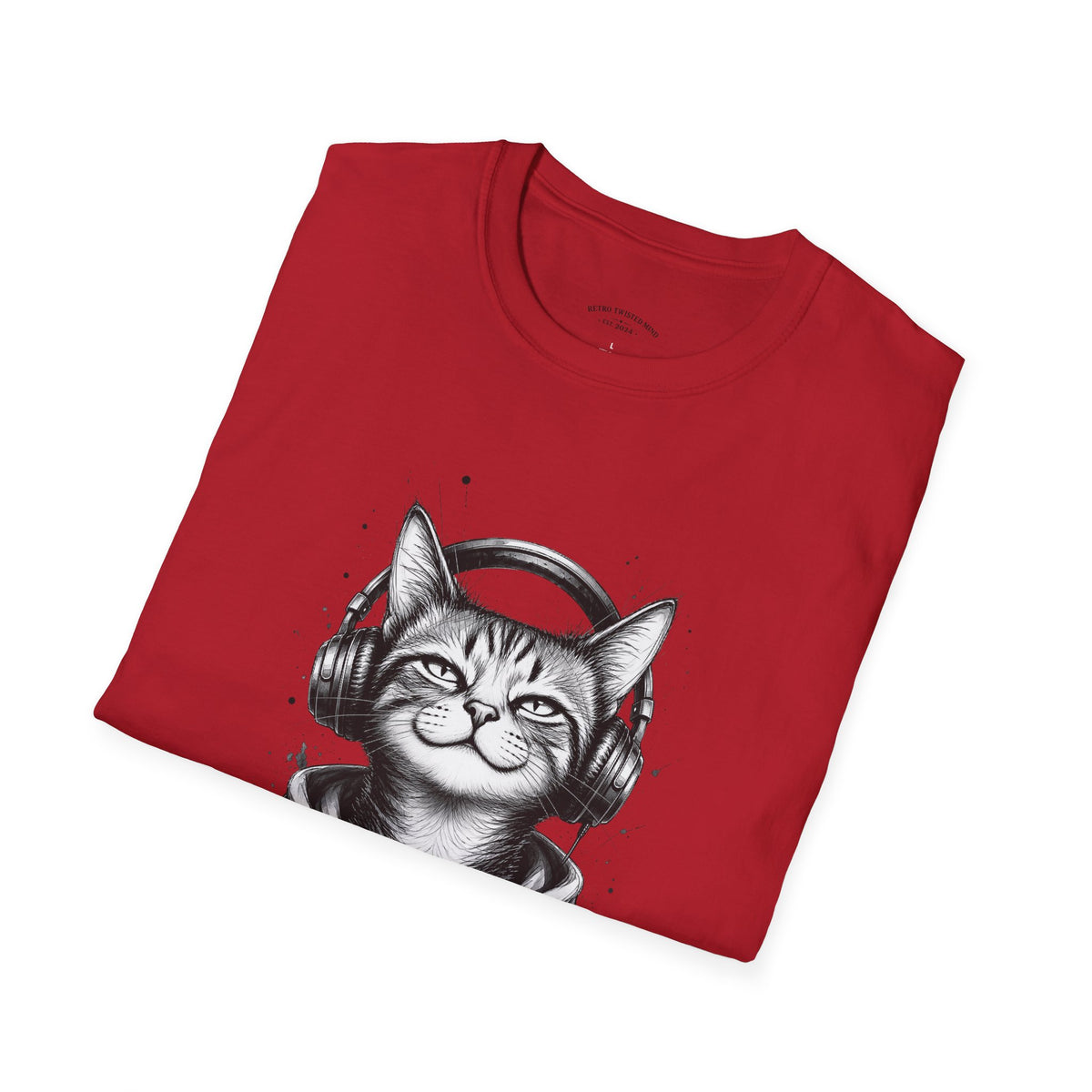 T-Shirt — Cat with Headphones "Mentally: Somewhere Else" – Cute Relaxed Graphic Tee for Cat Lovers