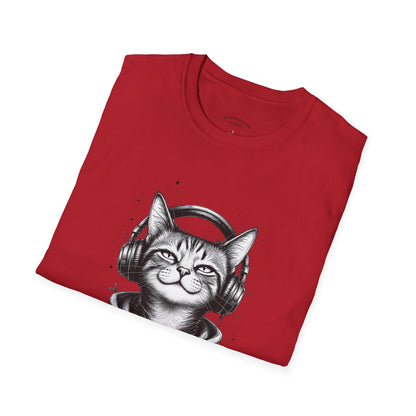 T-Shirt — Cat with Headphones "Mentally: Somewhere Else" – Cute Relaxed Graphic Tee for Cat Lovers