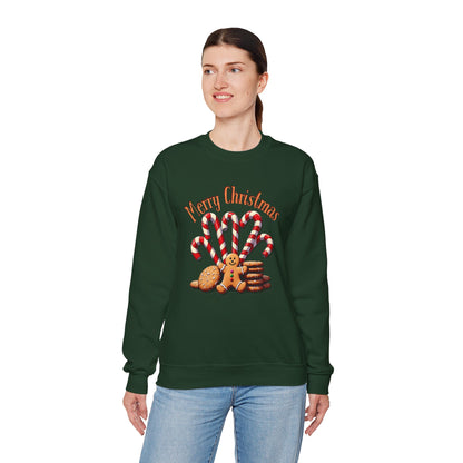 Christmas Candy Canes Crewneck Sweatshirt — "Merry Christmas" Gingerbread Holiday Sweater