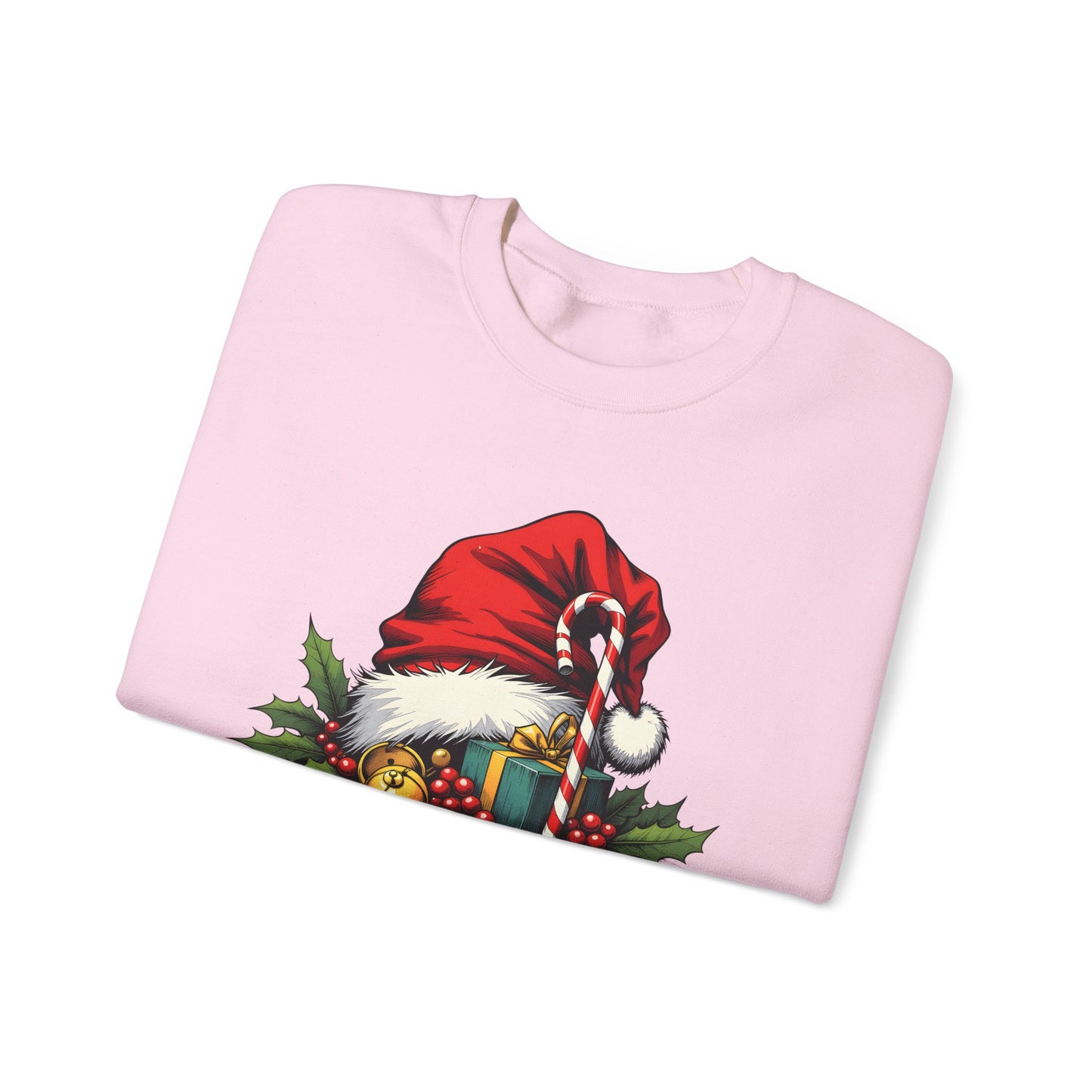 Christmas Sweatshirt - 'Ho-Ho-Ho' Santa Hat & Holly Holiday Crewneck