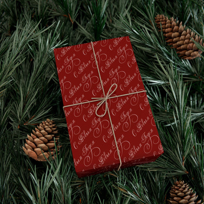Holiday Script Gift Wrap Paper — Red "Season's Joy" Wrapping Roll