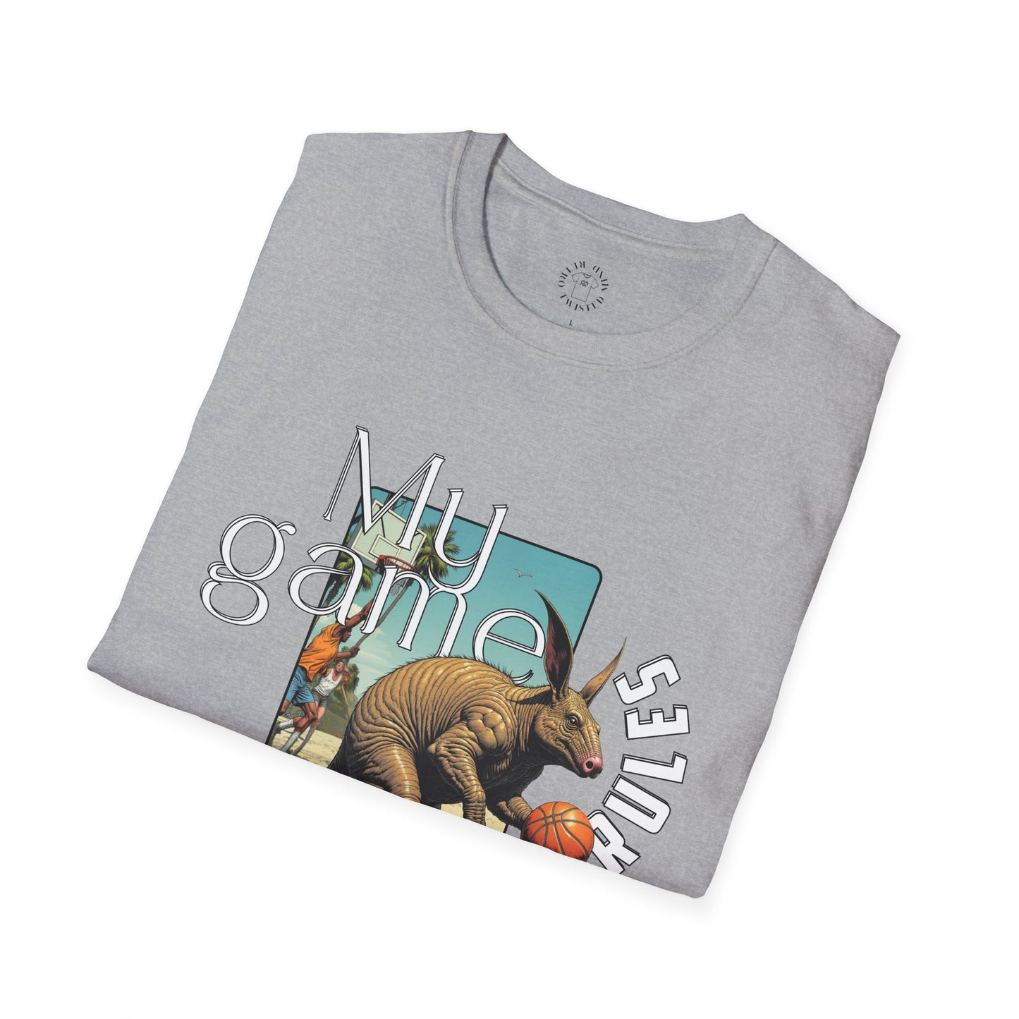 Retro Dinosaur Basketball T-Shirt - Fun Graphic Tee for Sport Enthusiasts, armadillo