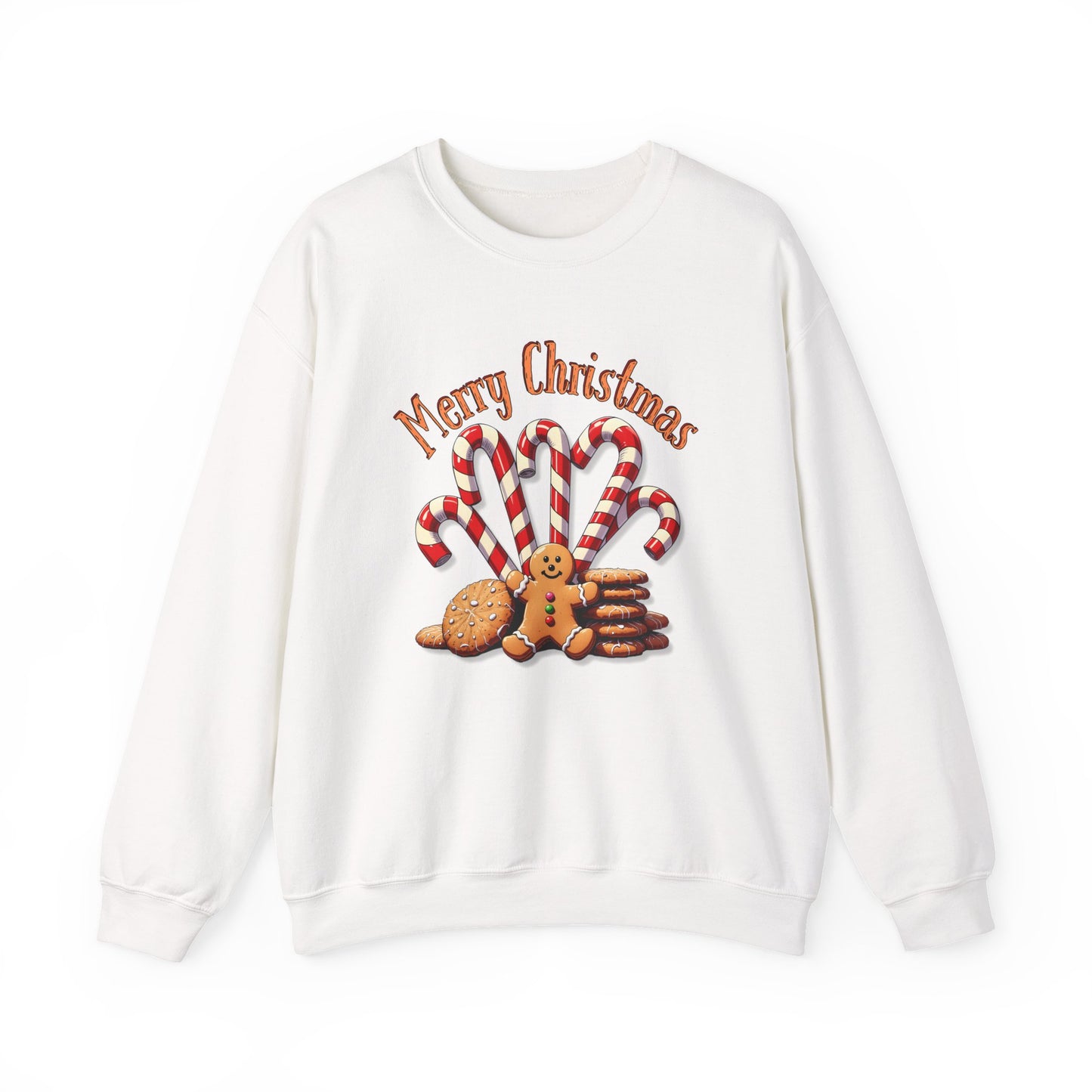 Christmas Candy Canes Crewneck Sweatshirt — "Merry Christmas" Gingerbread Holiday Sweater