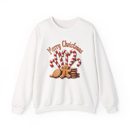 Christmas Candy Canes Crewneck Sweatshirt — "Merry Christmas" Gingerbread Holiday Sweater