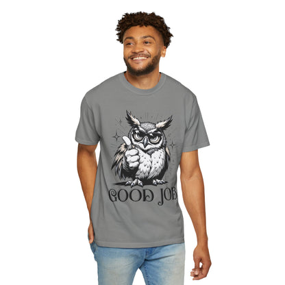 Good Job Owl T-Shirt — Thumbs-Up Retro Owl Graphic Tee