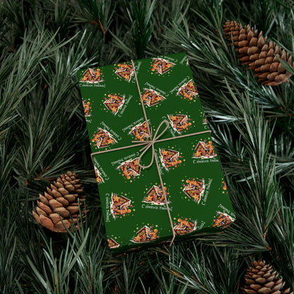 Gift Wrap Paper - Festive Green Holiday Pattern with Gingerbread Houses