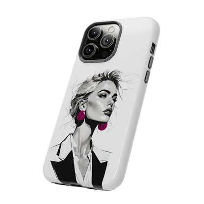 Phone Case — Chic Portrait with Pink Earrings (Stylish Protective Tough Case)