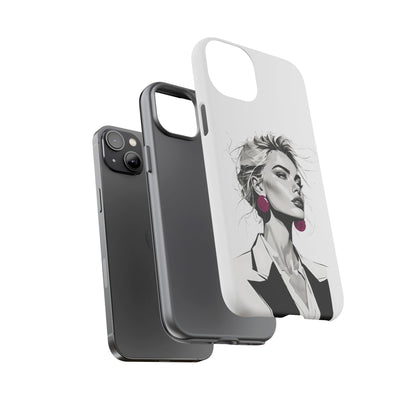 Phone Case — Chic Portrait with Pink Earrings (Stylish Protective Tough Case)