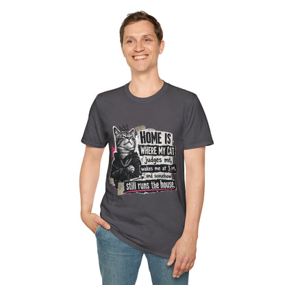 Cat T-Shirt — "Home Is Where My Cat Judges Me" Funny Graphic Tee