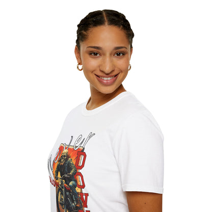Never Slow Down Motorcycle T-Shirt - Unisex Softstyle Graphic Tee,biker, scull ,twisted