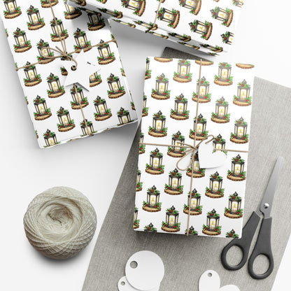 Candle Lantern Pattern Gift Wrap Paper – Holiday Botanical Wrapping Sheets