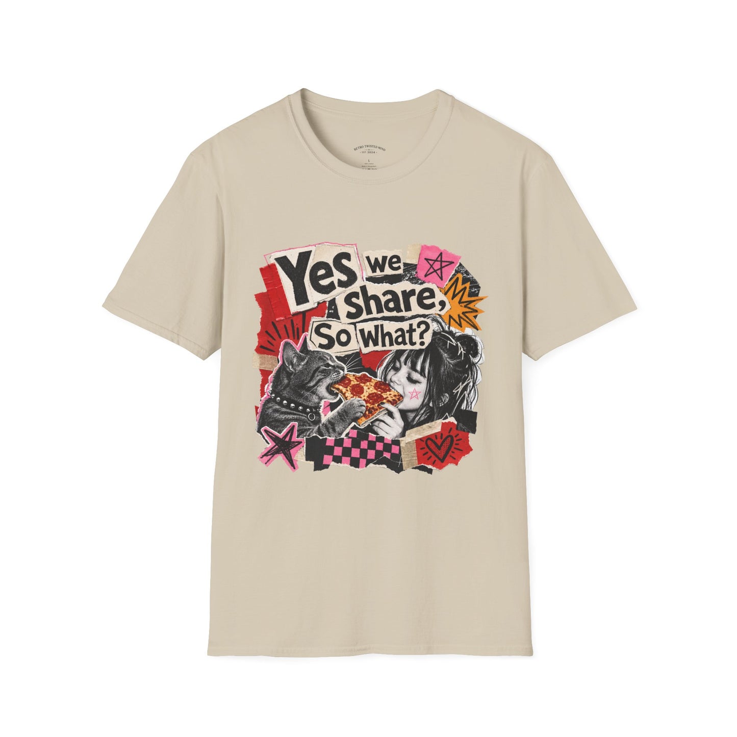 T-Shirt — "Yes We Share, So What?" Retro Collage Graphic Tee