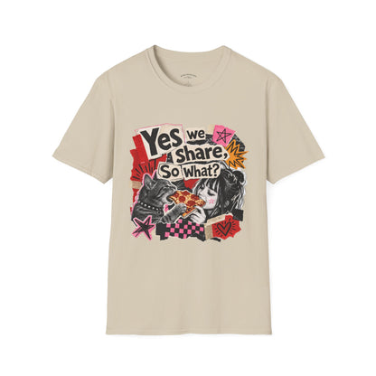 T-Shirt — "Yes We Share, So What?" Retro Collage Graphic Tee