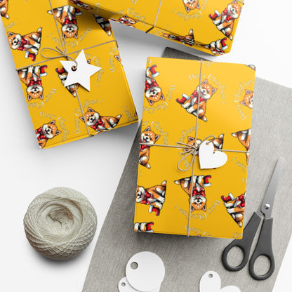Dog Elf Pattern Gift Wrap Paper — Festive Shiba Inu Wrapping Sheets