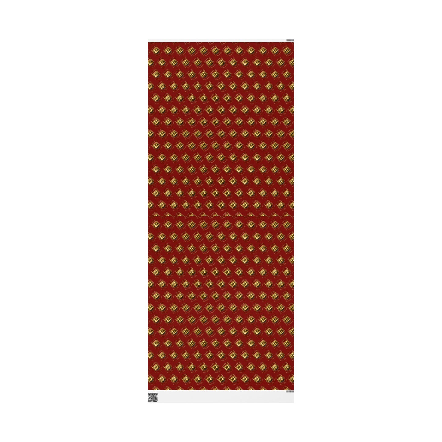 Wrapping Paper Roll — Red & Gold Leaf Pattern Holiday Gift Wrap