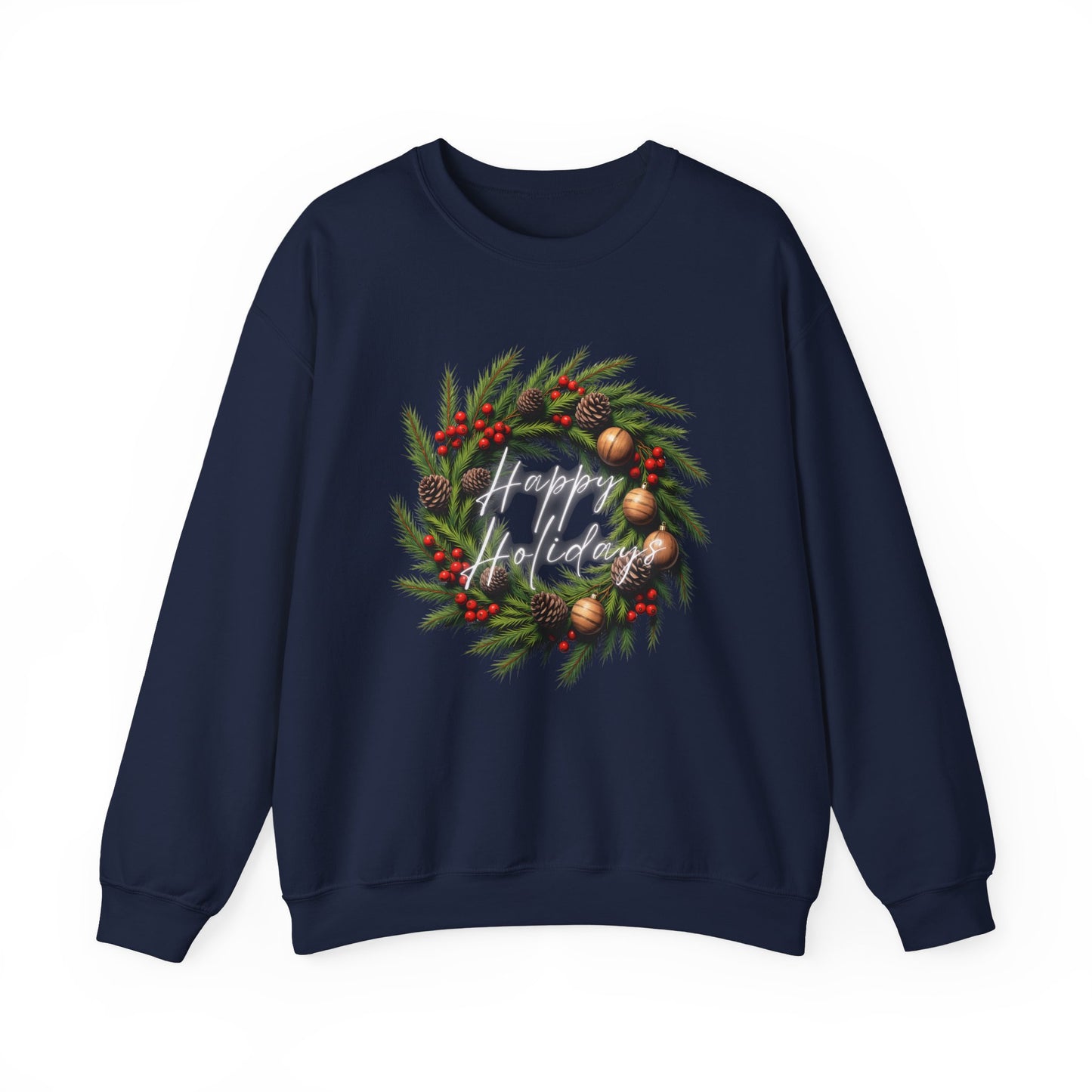 Christmas Wreath Crewneck Sweatshirt – Festive Pine & Ornaments Holiday Sweater