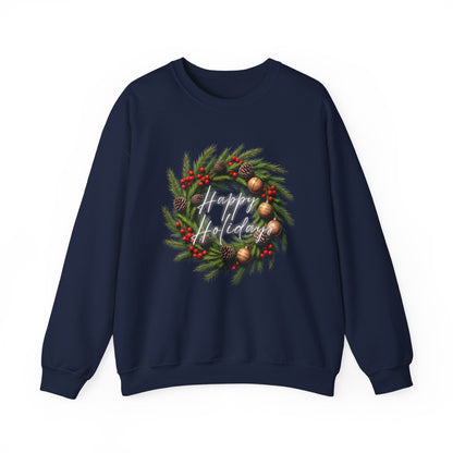 Christmas Wreath Crewneck Sweatshirt – Festive Pine & Ornaments Holiday Sweater