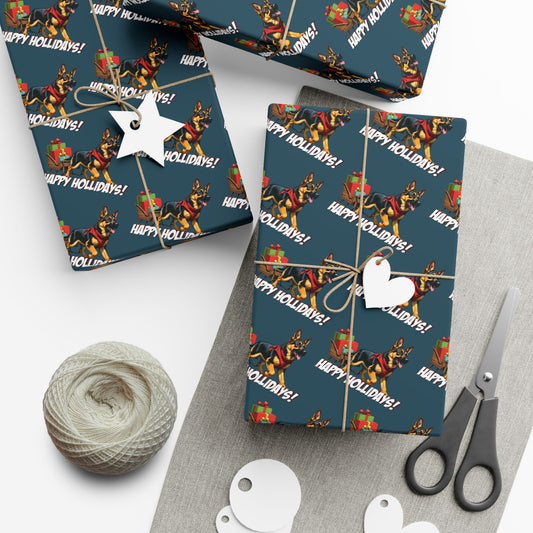 Gift Wrap Paper — 'Happy Holidays' Reindeer & Sleigh Pattern
