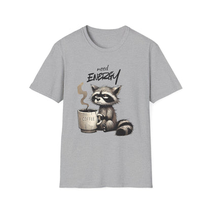 Need Energy Raccoon T-Shirt — Cute Coffee Graphic Tee