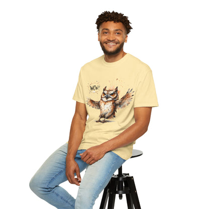 Owl Watercolor T-Shirt — Cute 'Wow!' Cartoon Owl Graphic Tee