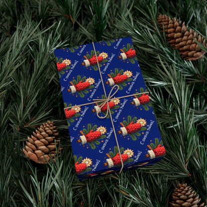 Christmas Cornucopia Gift Wrap Paper – Festive Blue Holiday Wrapping